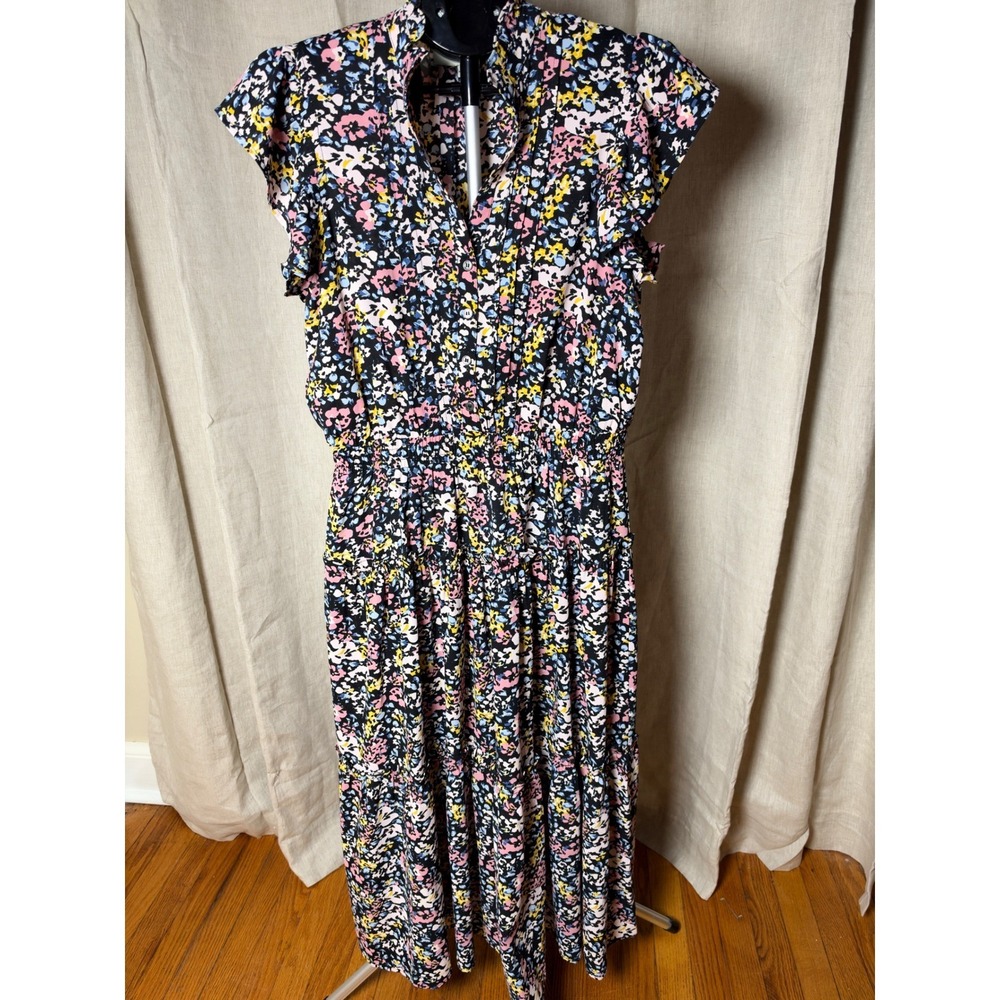 PINCH Floral Maxi Dress Women's L Black Multicolor Smocked Wedding Guest NWOT